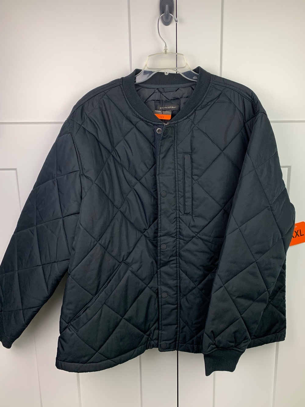 Banana Republic Mens XXL Black Quilted Bomber Jacket zip Heritage Preppy Coat